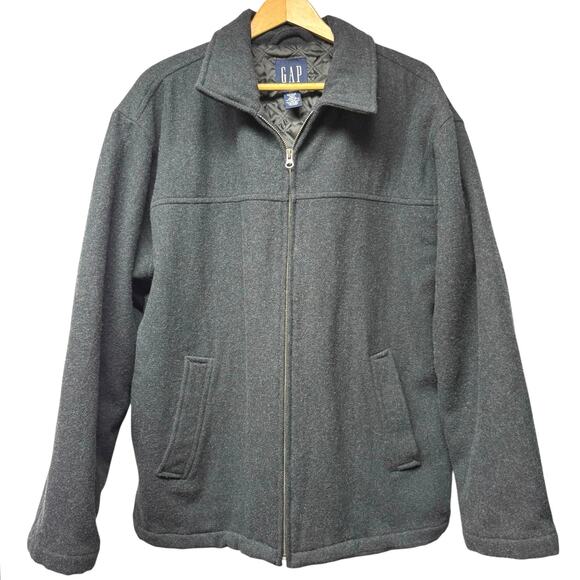 Vintage Gap Y2K Wool Blend Coat Mens Size Large Charcoal Black Zip Up Jacket - Picture 1 of 5